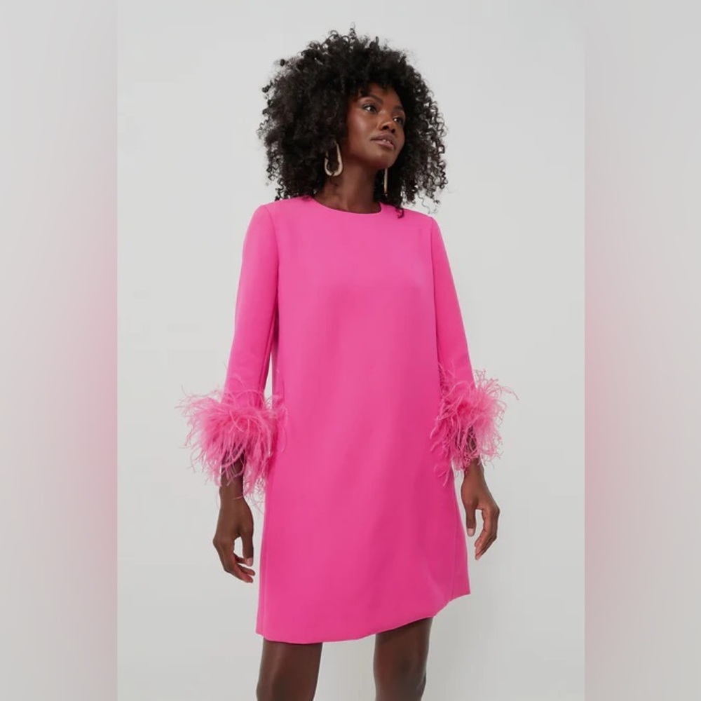 Tuckernuck Hot Pink Long Sleeve Feather Cuff Dress